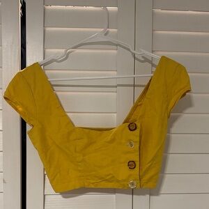 Yellow Button-Detail Women's Cropped Top